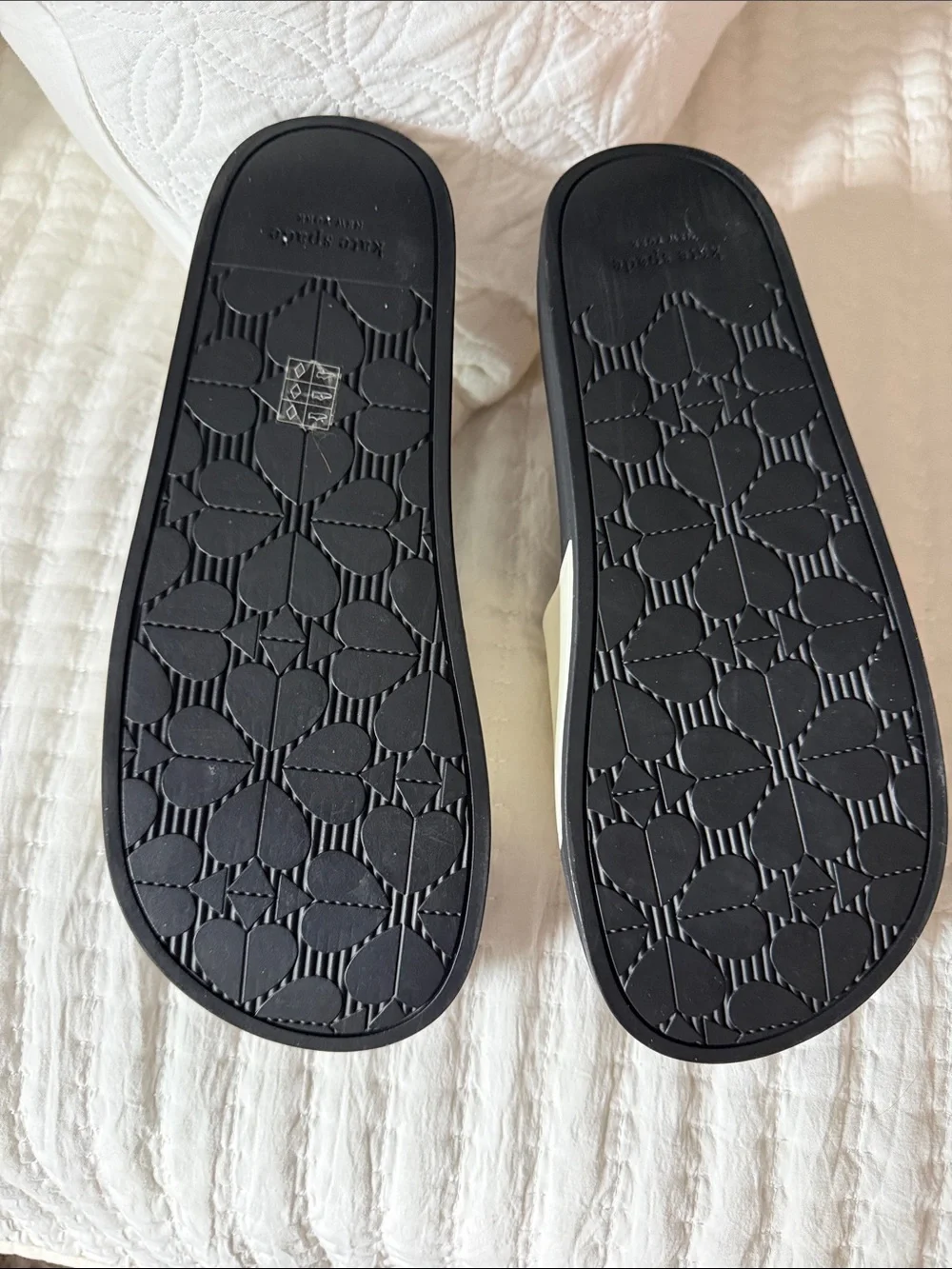 kate spade White and Black Logo Slide Sandals